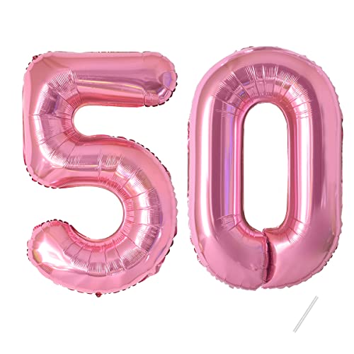 Geburtstag zahlen luftballon 50 jahre | Folienballon Rosa- Folienballon in 40"-101cm Geburtstagsdeko - Ballon Zahl Deko zum Geburtstag fliegt mit Helium für Männer Frauen 50.Geburtstagsparty Jubiläum von Partyhausy