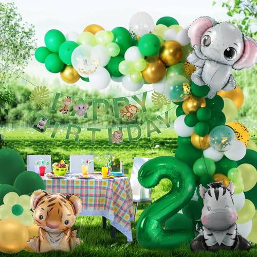 2. Geburtstag Junge Mädchen 2 Jahr Dschungel Geburtstag Dekoration Waldtiere Folienballon, Safari Folienballon Kindergeburtstag Deko Wild Dschungel Deko,Tiere Luftballon Geburtstagsdeko von Partyhausy