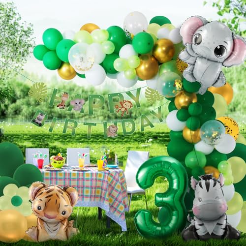 3. Geburtstag Junge Mädchen 3 Jahr Dschungel Geburtstag Dekoration Waldtiere Folienballon, Safari Folienballon Kindergeburtstag Deko Wild Dschungel Deko,Tiere Luftballon Geburtstagsdeko von Partyhausy