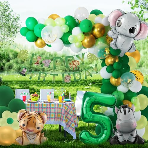 5. Geburtstag Junge Mädchen 5 Jahr Dschungel Geburtstag Dekoration Waldtiere Folienballon, Safari Folienballon Kindergeburtstag Deko Wild Dschungel Deko,Tiere Luftballon Geburtstagsdeko von Partyhausy