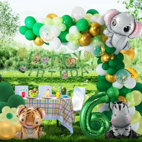 6. Geburtstag Junge Mädchen 6 Jahr Dschungel Geburtstag Dekoration Waldtiere Folienballon, Safari Folienballon Kindergeburtstag Deko Wild Dschungel Deko,Tiere Luftballon Geburtstagsdeko von Partyhausy