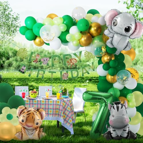 7. Geburtstag Junge Mädchen 7 Jahr Dschungel Geburtstag Dekoration Waldtiere Folienballon, Safari Folienballon Kindergeburtstag Deko Wild Dschungel Deko,Tiere Luftballon Geburtstagsdeko von Partyhausy