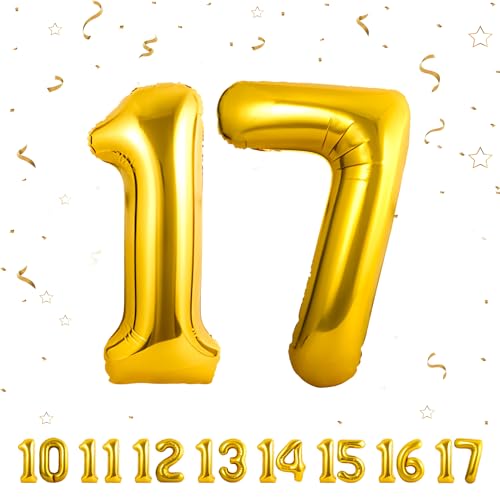 Geburtstag zahlen luftballon 17 jahre | Gold Folienballon 17 XXL -Riesen Folienballon in 40" - 101cm Geburtstagsdeko - Ballon Zahl Deko zum Geburtstag .Fliegt mit Helium von Partyhausy
