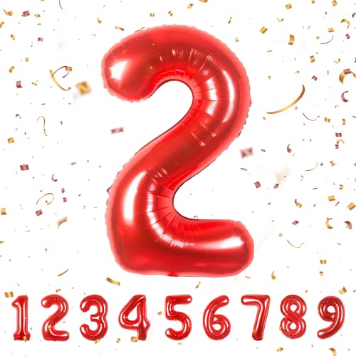 Geburtstag zahlen luftballon 2 jahre | Rot Folienballon 2 XXL -Riesen Folienballon in 40" - 101cm Geburtstagsdeko - Ballon Zahl Deko zum Geburtstag .Fliegt mit Helium von Partyhausy