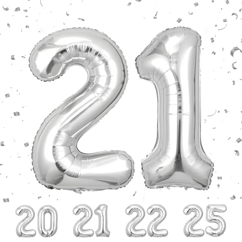 Geburtstag zahlen luftballon 21 jahre | Silber Folienballon 21 XXL -Riesen Folienballon in 40" - 101cm Geburtstagsdeko - Ballon Zahl Deko zum Geburtstag .Fliegt mit Helium von Partyhausy