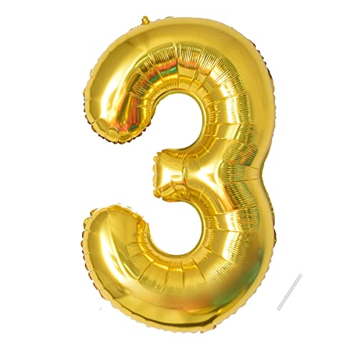 Geburtstag zahlen luftballon 3 jahre | Folienballon 3 XXL Gold-Riesen Folienballon in 40" - 101cm Geburtstagsdeko - Ballon Zahl Deko zum Geburtstag - fliegt mit Helium von Partyhausy