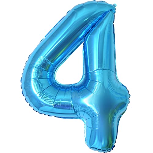 Geburtstag zahlen luftballon 4 jahre | Blau Folienballon 4 XXL -Riesen Folienballon in 40" - 101cm Geburtstagsdeko - Ballon Zahl Deko zum Geburtstag .Fliegt mit Helium von Partyhausy
