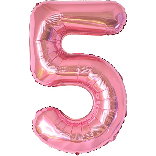 Geburtstag zahlen luftballon 5 jahre | Folienballon 5 XXL Rosa-Riesen Folienballon in 40" - 101cm Geburtstagsdeko - Ballon Zahl Deko zum Geburtstag - fliegt mit Helium von Partyhausy