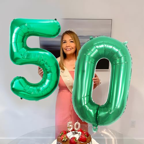 Geburtstag zahlen luftballon 50 jahre | Folienballon Grün- Folienballon in 40"-101cm Geburtstagsdeko - Ballon Zahl Deko zum Geburtstag fliegt mit Helium für Männer Frauen 50.Geburtstagsparty Jubiläum von Partyhausy