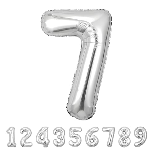 Geburtstag zahlen luftballon 7 jahre | Silber Folienballon 7 XXL -Riesen Folienballon in 40" - 101cm Geburtstagsdeko - Ballon Zahl Deko zum Geburtstag .Fliegt mit Helium von Partyhausy