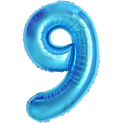 Geburtstag zahlen luftballon 9 jahre | Blau Folienballon 9 XXL -Riesen Folienballon in 40" - 101cm Geburtstagsdeko - Ballon Zahl Deko zum Geburtstag .Fliegt mit Helium von Partyhausy