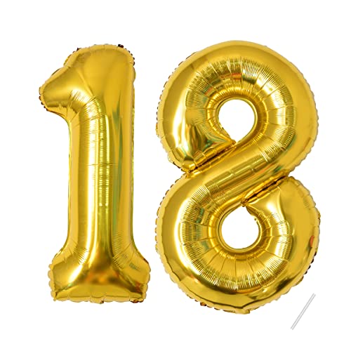 18 Geburtstag Deko luftballon| Gold Folienballon-40"-101cm 18 Geburtstagsdeko 18.Mädchen Junge- Ballon Zahl Deko zum Geburtstag fliegt mit Helium 18.Geburtstag für Männer Frauen von Partyhausy
