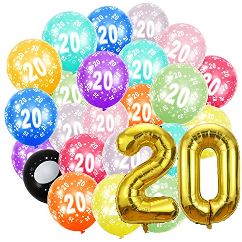 Geburtstag zahlen luftballon 20 jahre und 20Pcs 30cm Luftballons- Folienballon in 40"-101cm Geburtstagsdeko - Ballon Zahl Deko zum Geburtstag fliegt mit Helium für Männer Frauen 20.Geburtstagsparty von Partyhausy