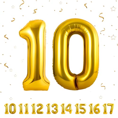 Zahlen luftballon 10 jahre | Gold Folienballon-40"10 Geburtstagsdeko -10 Ballon Zahl Deko zum Geburtstag fliegt mit Helium 10.Geburtstag für Männer Frauen 10.Geburtstagsparty Jubiläum von Partyhausy