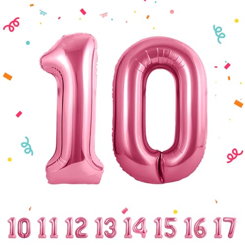 Zahlen luftballon 10 jahre | Rosa Folienballon-40"10 Geburtstagsdeko -10 Ballon Zahl Deko zum Geburtstag fliegt mit Helium 10.Geburtstag für Männer Frauen 10.Geburtstagsparty Jubiläum von Partyhausy
