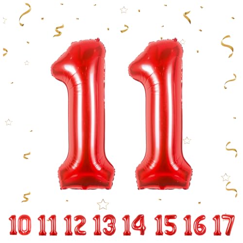 Zahlen luftballon 11 jahre | Rot Folienballon-40"11 Geburtstagsdeko -11 Ballon Zahl Deko zum Geburtstag fliegt mit Helium 11.Geburtstag für Männer Frauen 11.Geburtstagsparty Jubiläum von Partyhausy