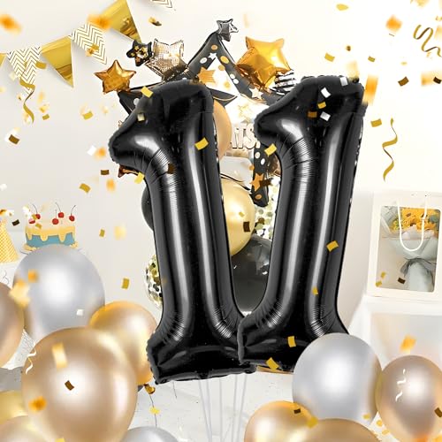 Zahlen luftballon 11 jahre | Schwarz Folienballon-40"11 Geburtstagsdeko -11 Ballon Zahl Deko zum Geburtstag fliegt mit Helium 11.Geburtstag für Männer Frauen 11.Geburtstagsparty Jubiläum von Partyhausy