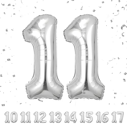 Zahlen luftballon 11 jahre | Sliber Folienballon-40"11 Geburtstagsdeko -11 Ballon Zahl Deko zum Geburtstag fliegt mit Helium 11.Geburtstag für Männer Frauen 11.Geburtstagsparty Jubiläum von Partyhausy