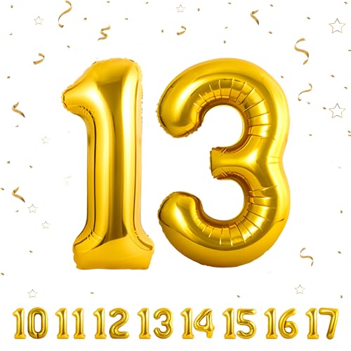 Zahlen luftballon 13 jahre | Gold Folienballon-40"13 Geburtstagsdeko -13 Ballon Zahl Deko zum Geburtstag fliegt mit Helium 13.Geburtstag für Männer Frauen 13.Geburtstagsparty Jubiläum von Partyhausy