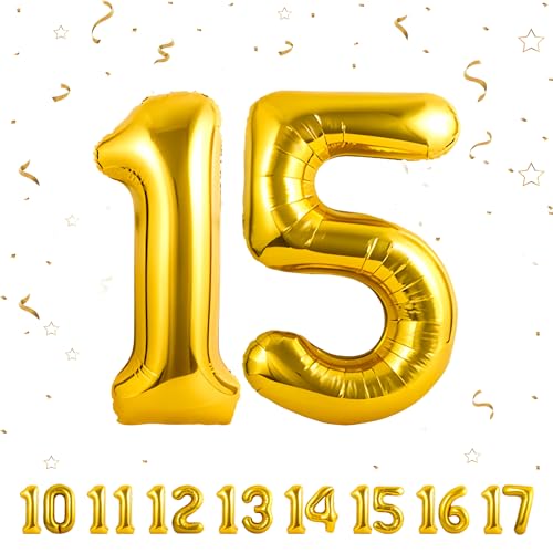 Zahlen luftballon 15 jahre | Gold Folienballon-40"15 Geburtstagsdeko -15 Ballon Zahl Deko zum Geburtstag fliegt mit Helium 15.Geburtstag für Männer Frauen 15.Geburtstagsparty Jubiläum von Partyhausy
