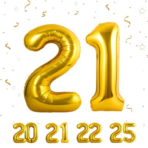 Zahlen luftballon 21 jahre | Gold Folienballon-40"21 Geburtstagsdeko -21 Ballon Zahl Deko zum Geburtstag fliegt mit Helium 21.Geburtstag für Männer Frauen 21.Geburtstagsparty Jubiläum von Partyhausy