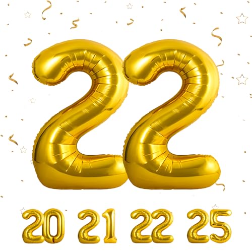 Zahlen luftballon 22 jahre | Gold Folienballon-40"22 Geburtstagsdeko -22 Ballon Zahl Deko zum Geburtstag fliegt mit Helium 22.Geburtstag für Männer Frauen 22.Geburtstagsparty Jubiläum von Partyhausy