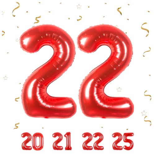 Zahlen luftballon 22 jahre | Rot Folienballon-40"22 Geburtstagsdeko -22 Ballon Zahl Deko zum Geburtstag fliegt mit Helium 22.Geburtstag für Männer Frauen 22.Geburtstagsparty Jubiläum von Partyhausy