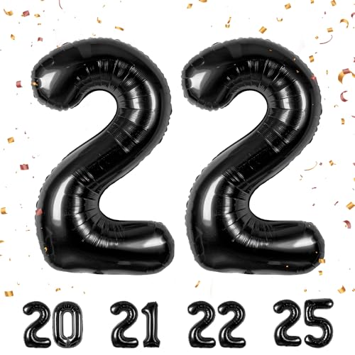 Zahlen luftballon 22 jahre | Schwarz Folienballon-40"22 Geburtstagsdeko -22 Ballon Zahl Deko zum Geburtstag fliegt mit Helium 22.Geburtstag für Männer Frauen 22.Geburtstagsparty Jubiläum von Partyhausy