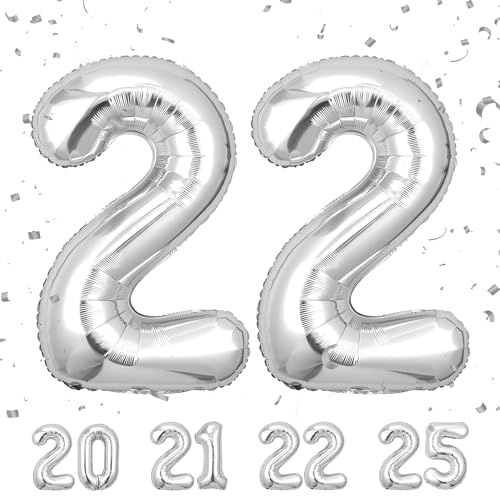 Zahlen luftballon 22 jahre | Sliber Folienballon-40"22 Geburtstagsdeko -22 Ballon Zahl Deko zum Geburtstag fliegt mit Helium 22.Geburtstag für Männer Frauen 22.Geburtstagsparty Jubiläum von Partyhausy