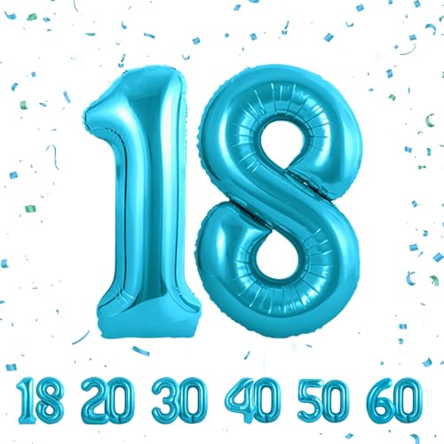 Zahlen luftballon 18 jahre | Blau Folienballon-40"18 Geburtstagsdeko -18 Ballon Zahl Deko zum Geburtstag fliegt mit Helium 18.Geburtstag für Männer Frauen 18.Geburtstagsparty Jubiläum von Partyhausy