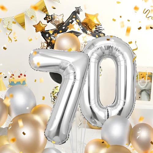 Zahlen luftballon 70 jahre | Silber Folienballon-40"70 Geburtstagsdeko -70 Ballon Zahl Deko zum Geburtstag fliegt mit Helium 70.Geburtstag für Männer Frauen 70.Geburtstagsparty Jubiläum von Partyhausy