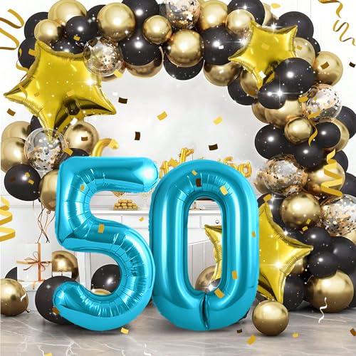 Zahlen luftballon 50 jahre | Blau Folienballon-40"50 Geburtstagsdeko -50 Ballon Zahl Deko zum Geburtstag fliegt mit Helium 50.Geburtstag für Männer Frauen 50.Geburtstagsparty Jubiläum von Partyhausy