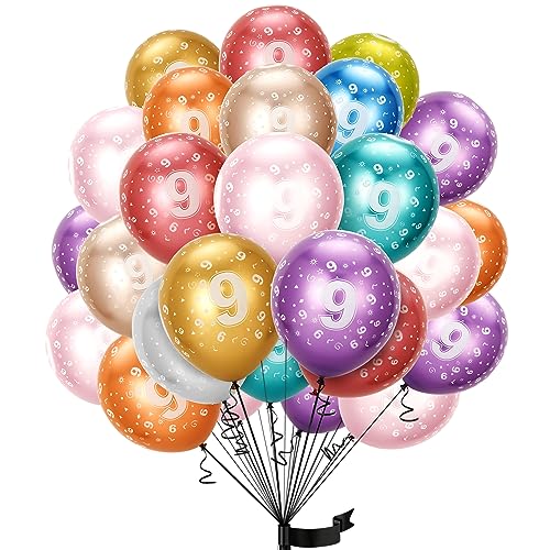 balloon Geburtstag zahlen luftballon 9 jahre | Folienballon 9. 15Pcs 32m Luftballons Mädchen Junge Geburtstagsdeko-Ballon Zahl Deko zum Geburtstag-fliegt mit Helium von Partyhausy