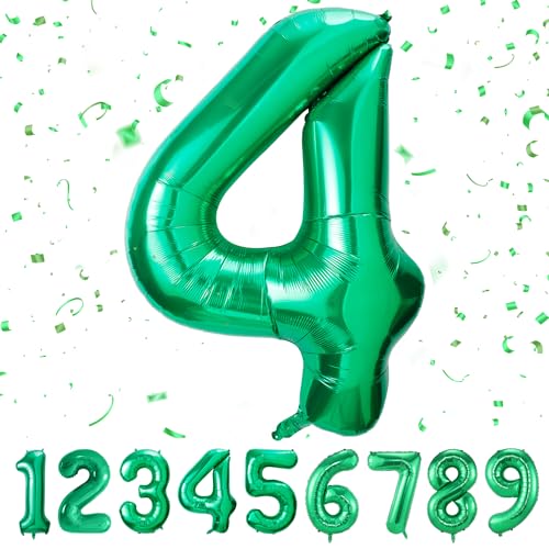 balloon Geburtstag zahlen Grün luftballon 4 jahre | Folienballon 4 -Riesen Folienballon in 40" - 101cm Geburtstagsdeko - Ballon Zahl Deko zum Geburtstag - fliegt mit Helium von Partyhausy