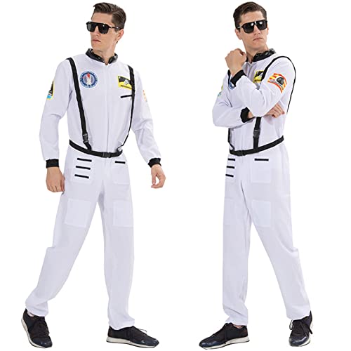 Partymall Raumfahrer Kostüm Kind Erwachsener Space Kostüm Rollenspiel für Halloween Cosplay Karneval Fasching Weiß (Erwachsener-Weiß, L) von Partymall