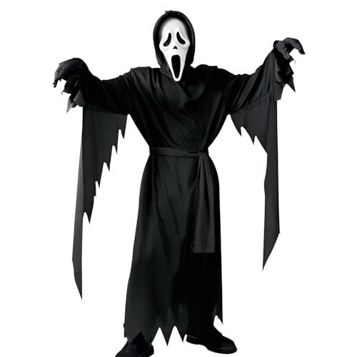 Partymall Schauriges Screaming Ghost Kostüm Scream Kostüm Adult Halloween Party Kostüm Ganzkörperkostüm mit Scream Mask und Bindegürtel, Faschingskostüme für Gruselfilmkostüme und Karneval (S) von Partymall