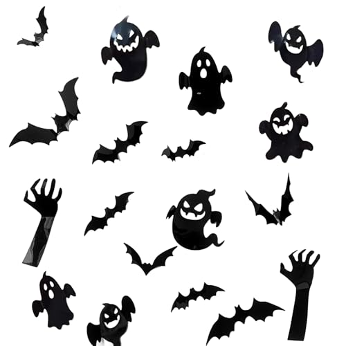 16 STK Gespenster Aufkleber - Geister Deko Halloween Party mit Klebepunkte, Halloween Deko Gruselig, 3D Deko Gespenst Sticker Schwarz,fur Fenster Wände (Gespenst) von Partyzeit