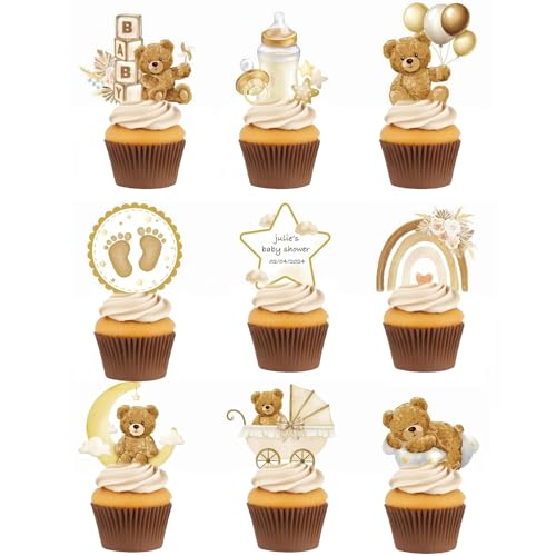 18 Stück Cupcake Topper Babyparty Braun Baby Shower Kuchen Cake Dekoration Taufe Papier Gender Reveal Party Zubehör Kommunion Tortendeko Kuchendekoraion Muffin Deko (Braun) von Partyzeit