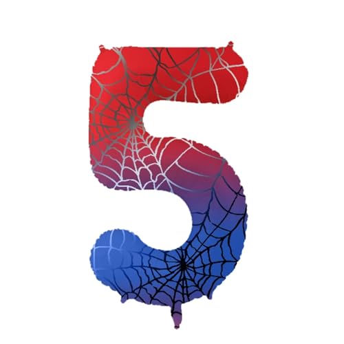 40 Zoll Spider Zahlen Luftballon 1 Geburtstag Junge,Rot Blau Folienballon Zahl 1, Spinnen Geburtstagsdeko 1 Jahr Junge,Spinnenthema Geburtstagsdeko Luftballon 1. Geburtstag (Blau Rot, Nummer 5) von Partyzeit