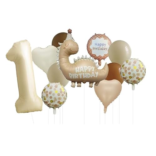 Dino Geburtstagsdeko 1 Jahr Junge, Dinosaurier Luftballon 1. Geburtstag Junge Mädchen, Dino Geburtstag Deko 1 Jahr, Kids Dinosaurier Happy Birthday Ballons 1 (Karamellfarbe) von Partyzeit