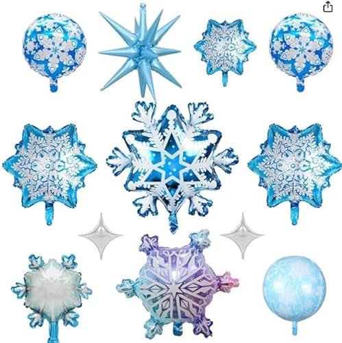 Schneeflocken Deko Luftballons Geburtstag, 12 Zoll 18 Stück Geburtstagsdeko Helium Ballons, Schneeflocke Ballon Weihnachten Deko, Snowflake Luftballon Prinzessin Geburtstag Deko (Schneeflocken-12pcs) von Partyzeit