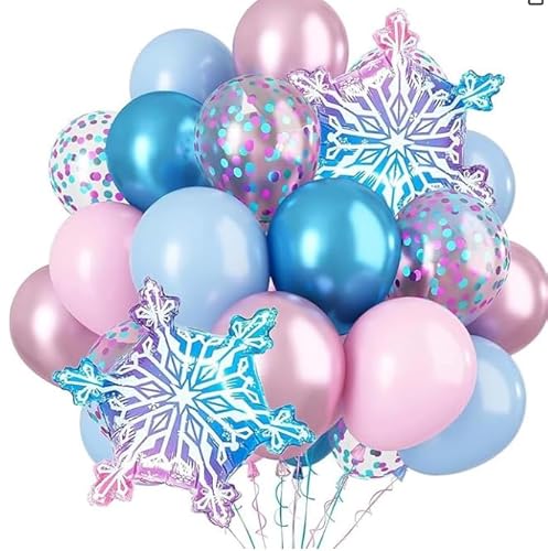 Schneeflocken Deko Luftballons Geburtstag, 12 Zoll 18 Stück Geburtstagsdeko Helium Ballons, Schneeflocke Ballon Weihnachten Deko, Snowflake Luftballon Prinzessin Geburtstag Deko (Schneeflocken-32pcs) von Partyzeit