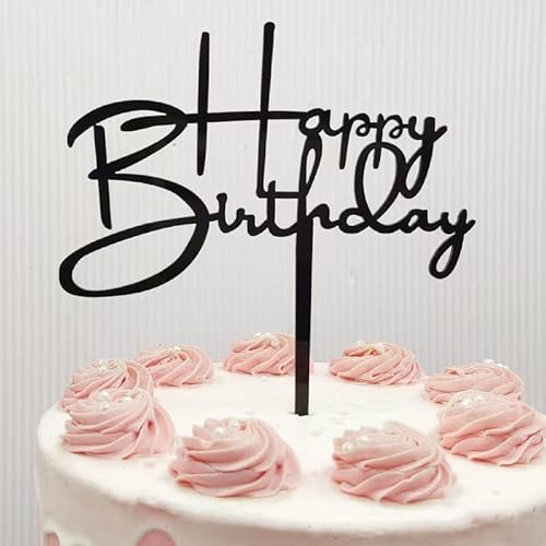 Schwarz Happy Birthday Cake Topper Acryl,Tortendeko Geburtstag,Deko Torte Geburtstag Mann Frau Mädchen Jungen,Happy Birthday Tortendeko (Schwarz 891) von Partyzeit