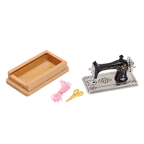 Pasamer Puppenhaus Miniatur-Nähmaschine Schöne Legierung und Holz Puppenhaus-Nähmaschine für die Dekoration (Holzfarbe) von Pasamer
