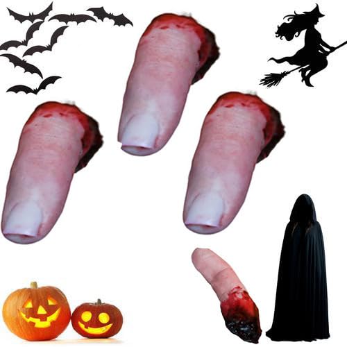 3 Stück Realistische Abgetrennte Finger, Halloween Abgehackte Finger Requisite, Gruseliger Halloween Fingers Aus Massivem Gummi, Simulierter Fingers Zum Erschrecken Von Freunden von Pasbuteiy