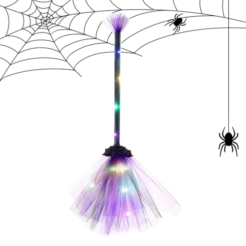 Halloween Hexenbesen Mit LED Licht, Halloween Hexenbesen Dekoration, Cosplay Zubehör, Dekorationen Für Partys, Kinder, Rollenspiele, Maskerade, Drinnen Und Draußen, Hof, Terrasse, Garten von Pasbuteiy