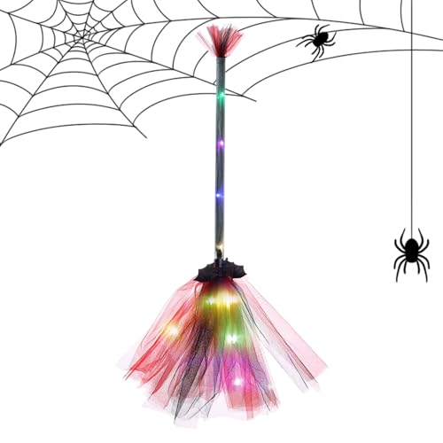 Halloween Hexenbesen Mit LED Licht, Halloween Hexenbesen Dekoration, Cosplay Zubehör, Dekorationen Für Partys, Kinder, Rollenspiele, Maskerade, Drinnen Und Draußen, Hof, Terrasse, Garten von Pasbuteiy