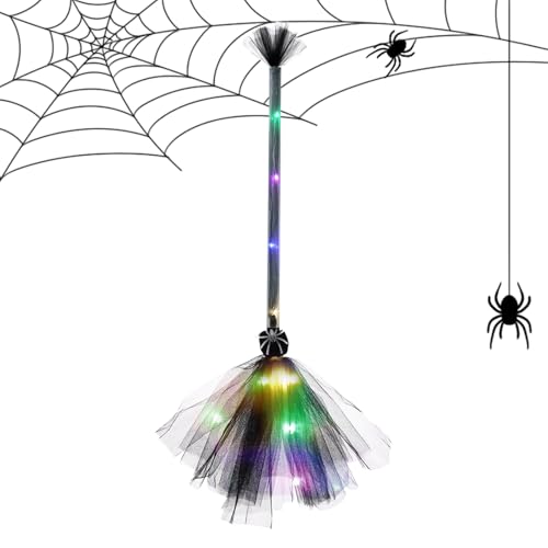 Halloween Hexenbesen Mit LED Licht, Halloween Hexenbesen Dekoration, Cosplay Zubehör, Dekorationen Für Partys, Kinder, Rollenspiele, Maskerade, Drinnen Und Draußen, Hof, Terrasse, Garten von Pasbuteiy