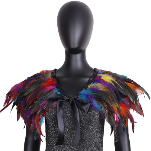 Pasdrucn Federkragen Chwarzer Kostüm Damen,Damen Natural Feather Schal,Gothic Feder Cape Poncho,Halloween Shrug Schwarz Poncho Kragen,Feder Achselzucken Schal Für Foto Requisite Cosplay (Mehrfarbig) Pasdrucn Federkragen Chwarzer Kostüm Damen,Damen Natural Feather Schal,Gothic Feder Cape Poncho,Halloween Shrug Schwarz Poncho Kragen,Feder Achselzucken Schal Für Foto Requisite Cosplay (Mehrfarbig) von Pasdrucn