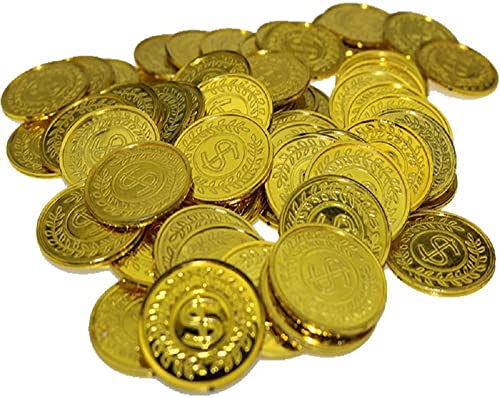 100 Stück Plastik Spielmünzen Gold Piraten Schatzsuche Münzen Spielzeug für Kinder Party Thema Requisiten Dekoration,Piraten Goldmünzen. von Pashali